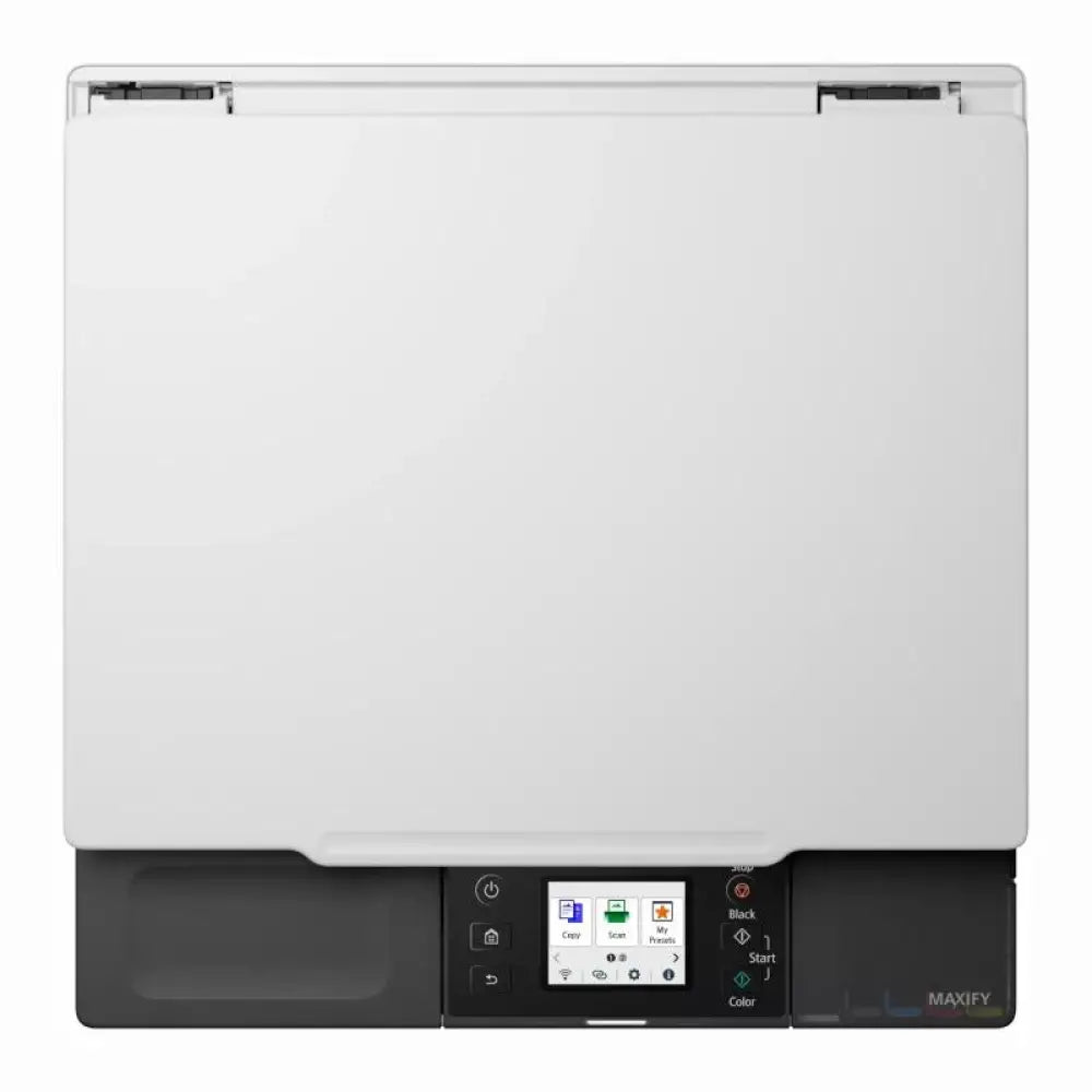 Impresora multifunción Canon MAXIFY GX1050+ con dos botellas de tinta, inyección sin fax y diseño compacto.