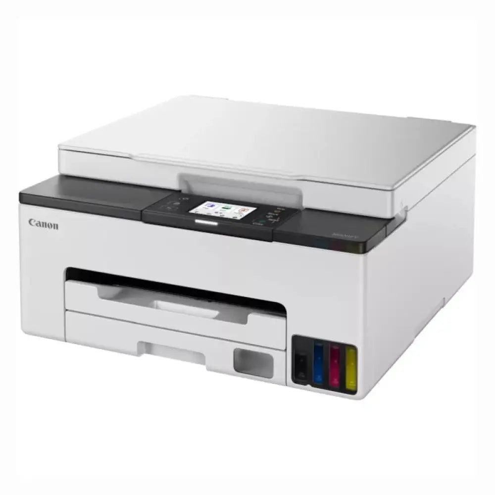 Impresora multifunción Canon MAXIFY GX1050+ con dos botellas de tinta, inyección sin fax, visible en la imagen.