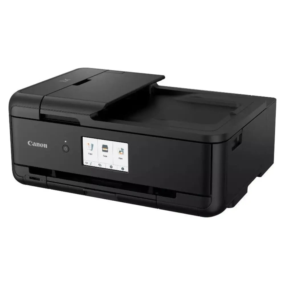 Impresora multifunción Canon Pixma TS9550a A3 en color negro, con bandeja de papel y pantalla táctil visible.