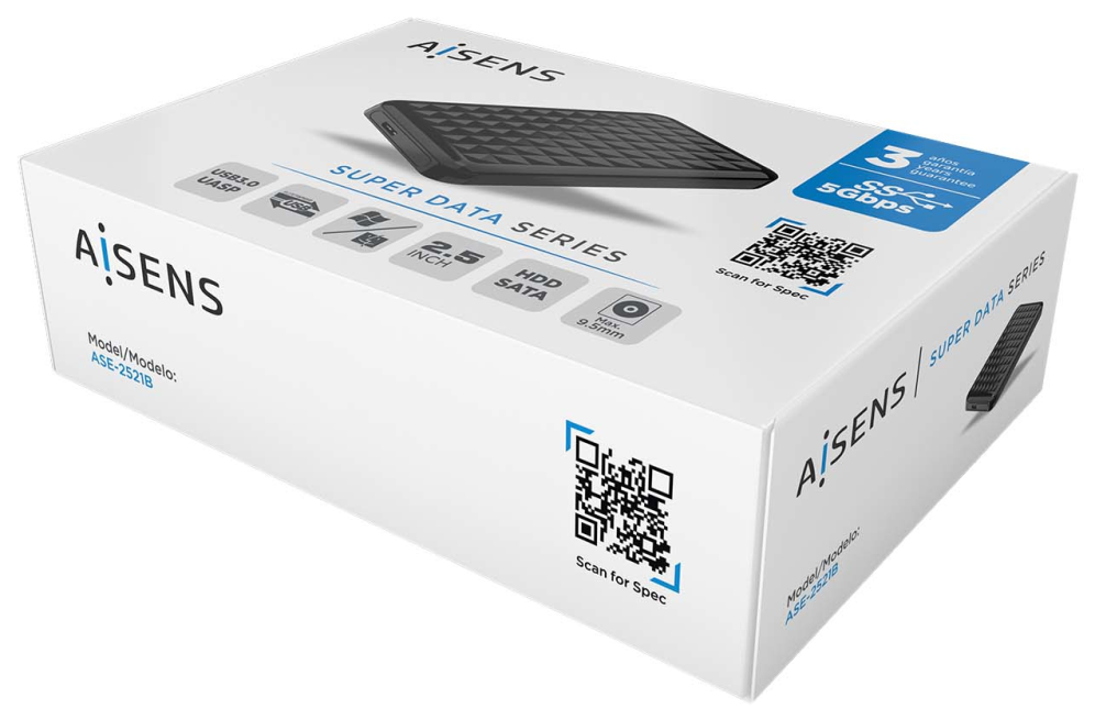 CARCASA HDD AISENS ASE-2521B 2.5" NEGRA - detalle