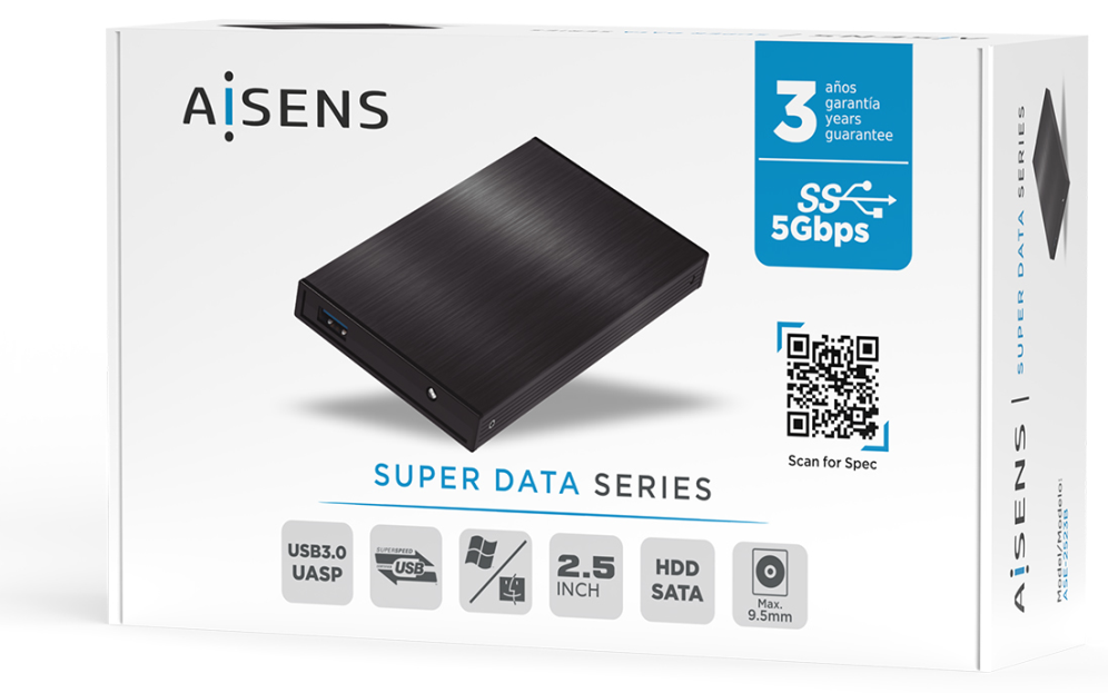 CARCASA HDD AISENS ASE-2523B 2.5" NEGRA - detalle
