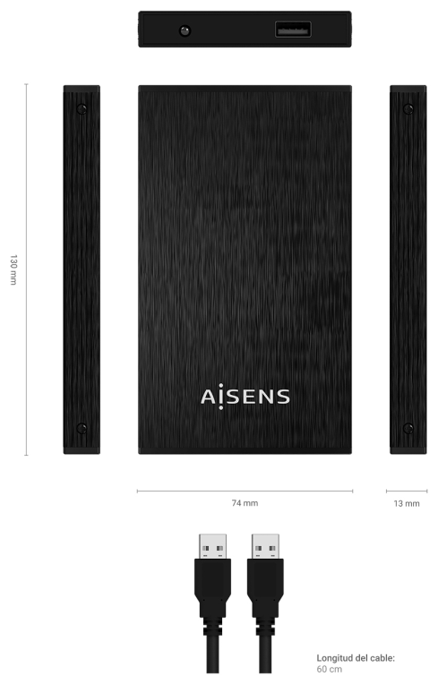 CARCASA HDD AISENS ASE-2523B 2.5" NEGRA - detalle
