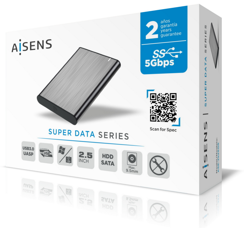 CARCASA HDD AISENS ASE-2525GR 2.5" GRIS - detalle