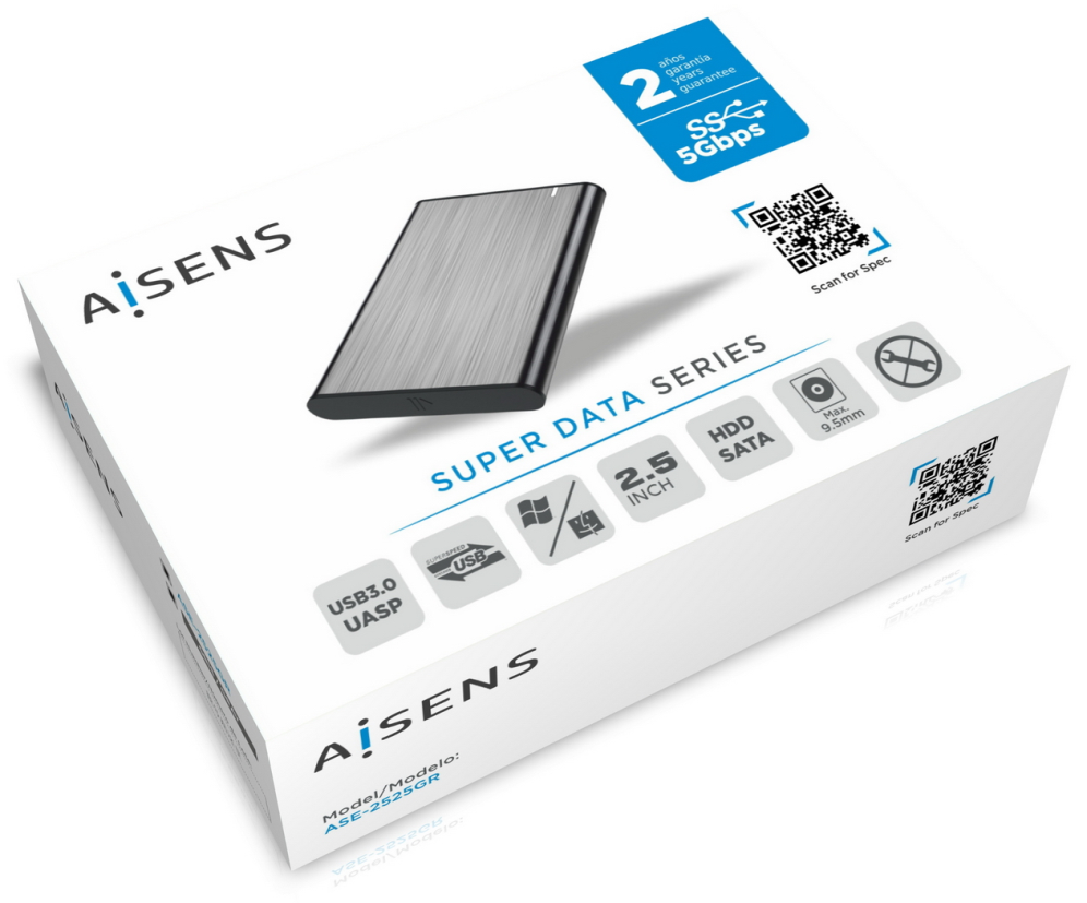 CARCASA HDD AISENS ASE-2525GR 2.5" GRIS - detalle