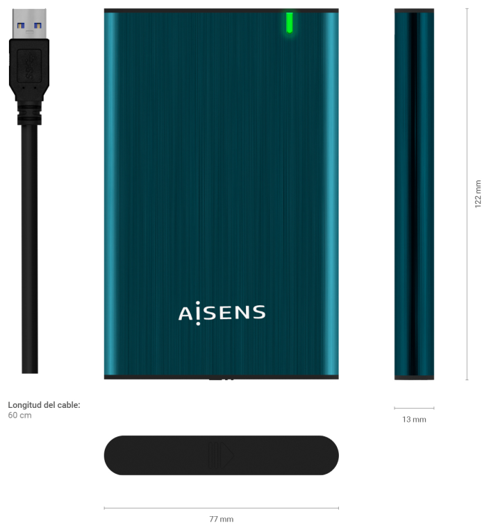 CARCASA HDD AISENS ASE-2525PB 2.5" AZUL PACIFICO - detalle
