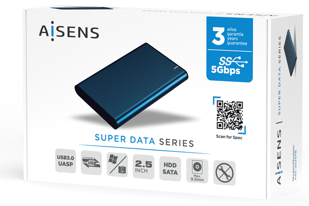 CARCASA HDD AISENS ASE-2525PB 2.5" AZUL PACIFICO - detalle
