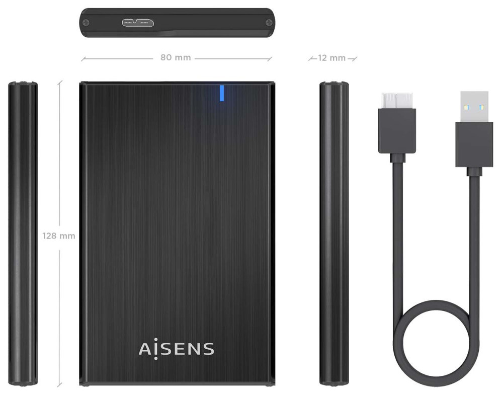 CARCASA HDD AISENS ASE-2528B 2.5" NEGRA - detalle