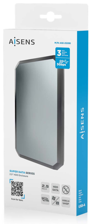 CARCASA HDD AISENS ASE-2529B 2.5" NEGRA-GRIS - detalle