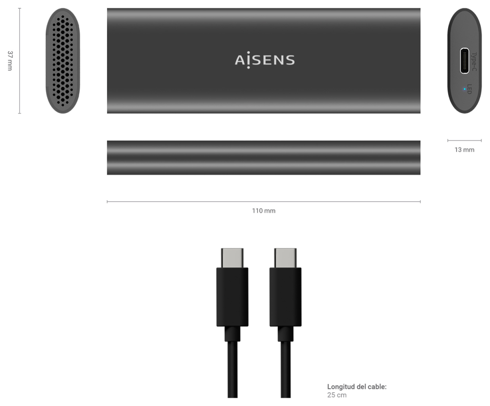 CARCASA HDD AISENS ASM2-015GR M.2 GRIS - detalle