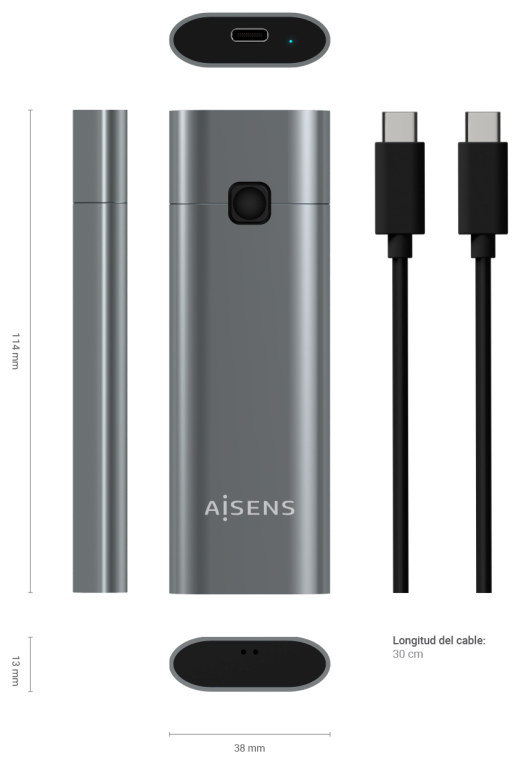 CARCASA HDD AISENS ASM2-021GR M.2 GRIS - detalle