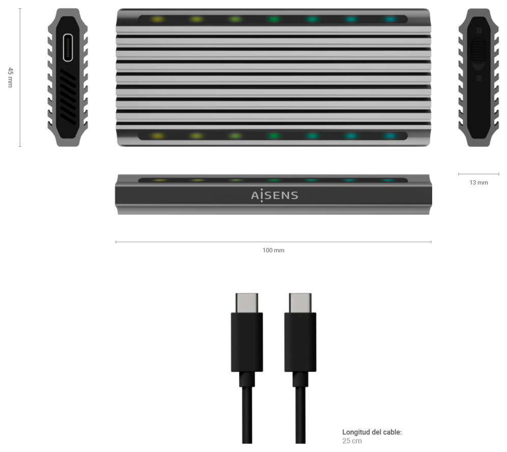 CARCASA HDD AISENS ASM2-RGB011GR M.2 GRIS - detalle