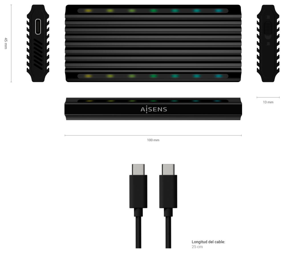 CARCASA HDD AISENS ASM2-RGB012B M.2 NEGRA - detalle