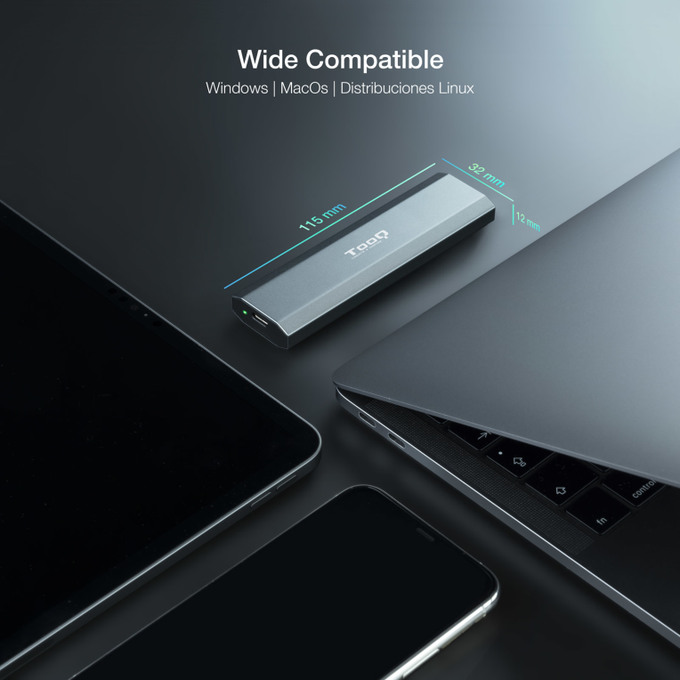 CARCASA HDD TOOQ SSD M.2 NGFF/NVMe GRIS - detalle