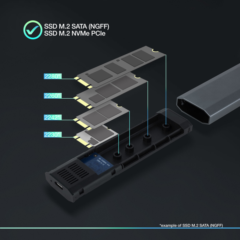 CARCASA HDD TOOQ SSD M.2 NGFF/NVMe GRIS - detalle