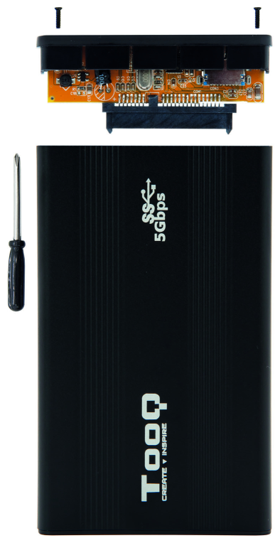 CARCASA HDD TOOQ TQE-2524B 2,5" 9,5 MM SATA USB 3.0 NEGRA - detalle