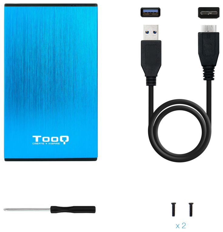 CARCASA HDD TOOQ TQE-2527BL 2,5" 9,5 MM SATA USB 3.0/3.1 AZUL - detalle