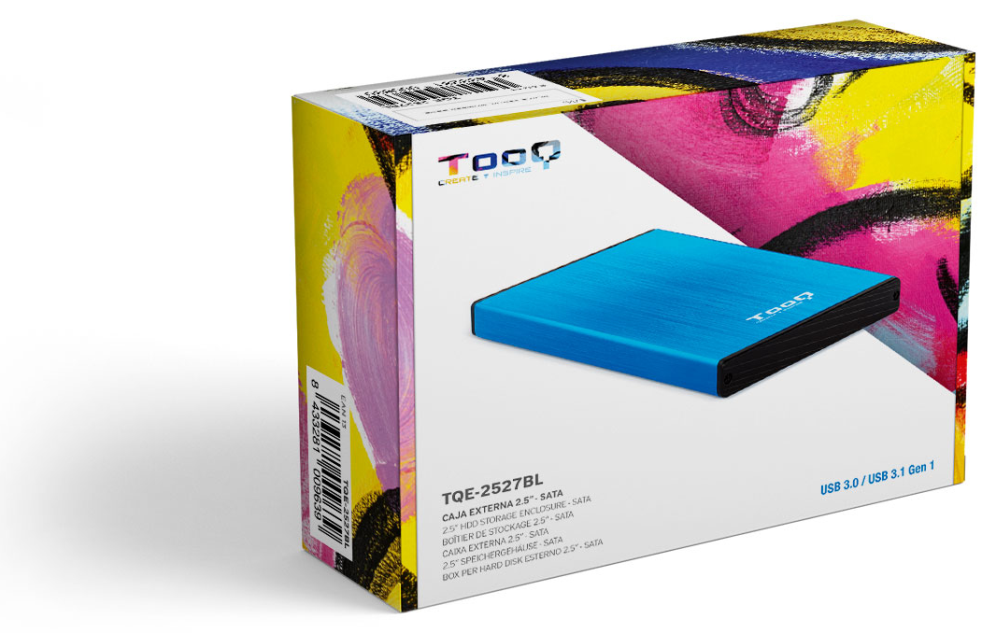 CARCASA HDD TOOQ TQE-2527BL 2,5" 9,5 MM SATA USB 3.0/3.1 AZUL - detalle