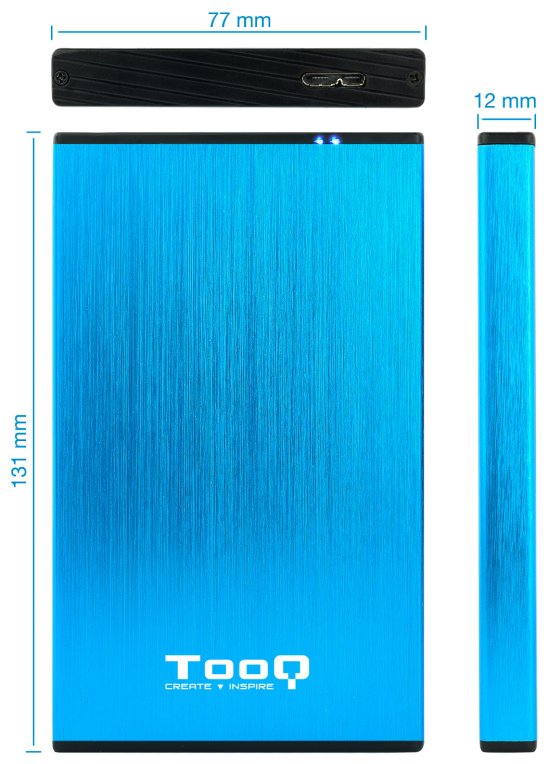 CARCASA HDD TOOQ TQE-2527BL 2,5" 9,5 MM SATA USB 3.0/3.1 AZUL - detalle