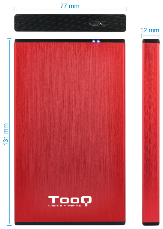 CARCASA HDD TOOQ TQE-2527R 2,5" 9,5 MM SATA USB 3.0/3.1 ROJO - detalle