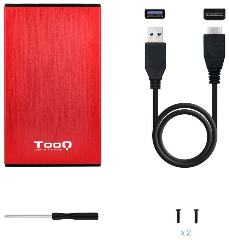 CARCASA HDD TOOQ TQE-2527R 2,5" 9,5 MM SATA USB 3.0/3.1 ROJO - detalle