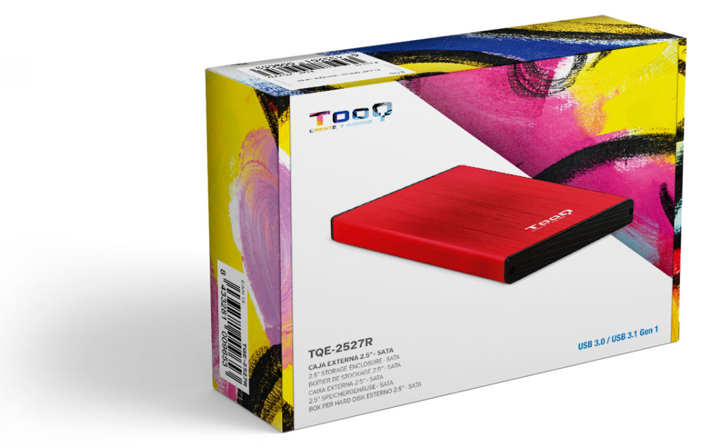 CARCASA HDD TOOQ TQE-2527R 2,5" 9,5 MM SATA USB 3.0/3.1 ROJO - detalle