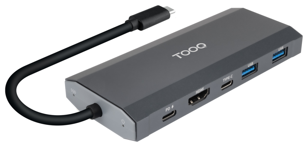 TooQ Caja externa para SSD M.2 NGFF/NVMe + HUB USB 3.2 Gen2 con 1xUSB-C/PD + 2xUSB-A + USB-C + HDMI. Gris