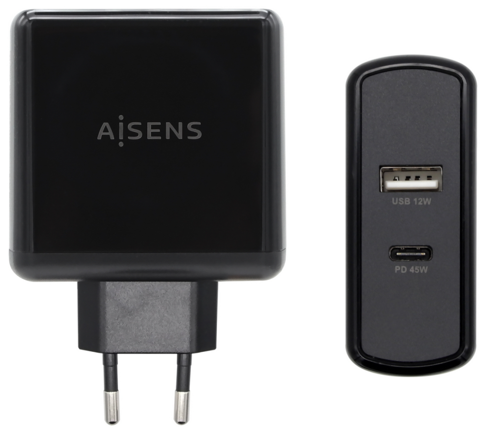 CARGADOR 57W AISENS 1xUSB-C PD3.0 45W 1xUSB-A 5V 2.4A 12W NEGRO