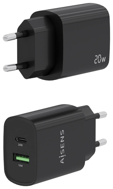CARGADOR AISENS 20W 1XUSB-C PD3.0 1XUSB-A QC3.0 NEGRO - detalle