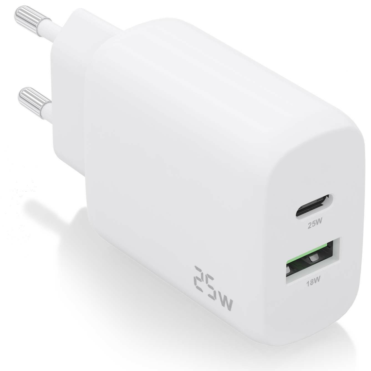 CARGADOR AISENS 25W 1XUSB-C PD3.0 1XUSB-A QC3.0 BLANCO