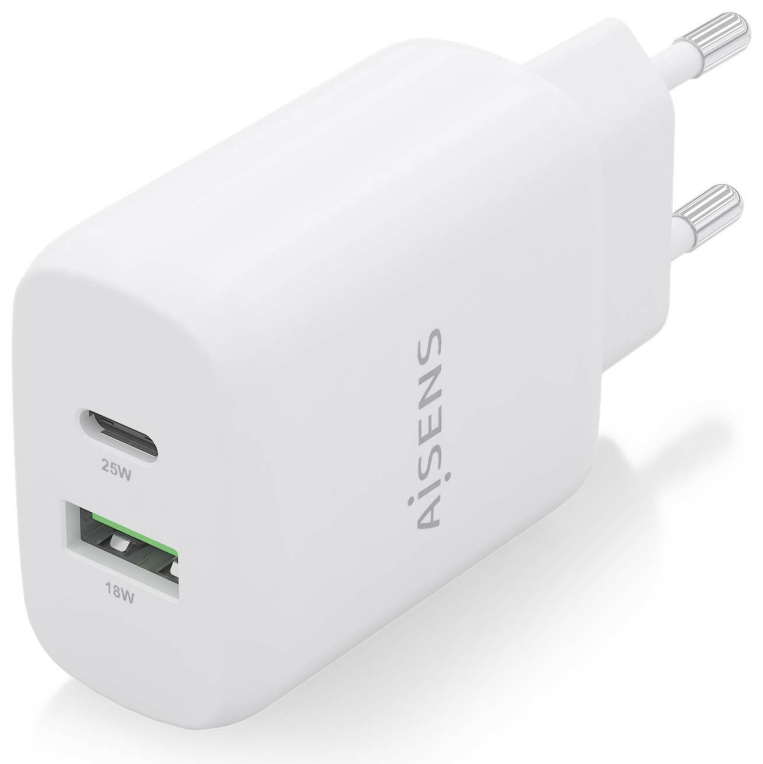 CARGADOR AISENS 25W 1XUSB-C PD3.0 1XUSB-A QC3.0 BLANCO - detalle