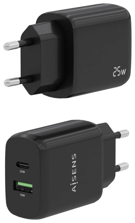 CARGADOR AISENS 25W 1XUSB-C PD3.0 1XUSB-A QC3.0 NEGRO - detalle