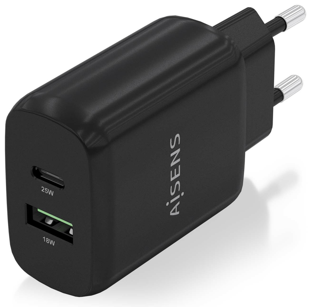 CARGADOR AISENS 25W 1XUSB-C PD3.0 1XUSB-A QC3.0 NEGRO - detalle