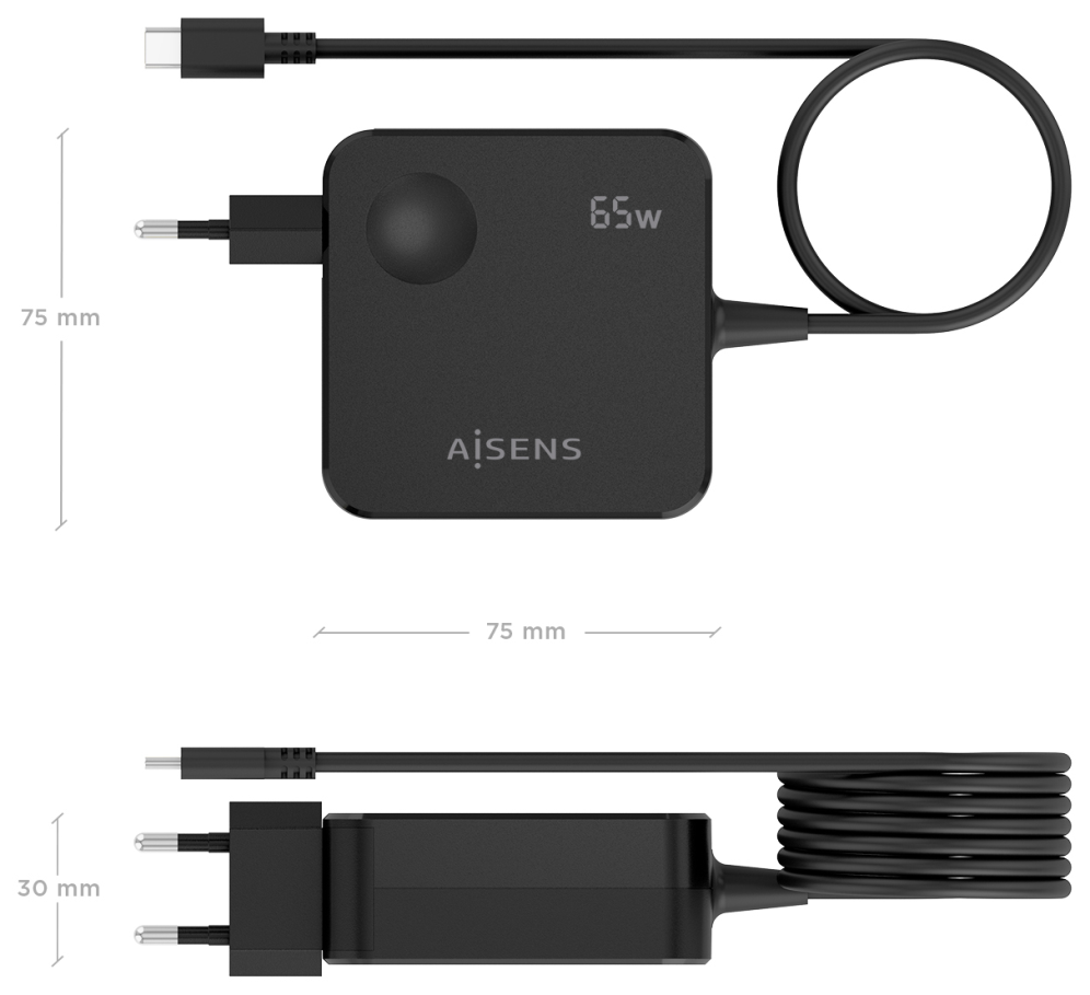 CARGADOR AISENS 65W PD3.0 1XUSB-C 1.5M NEGRO - detalle