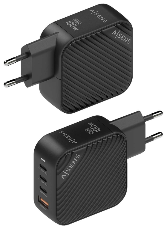 CARGADOR AISENS GAN 100W 3XUSB-C PD3.0 QC4.0 1XUSB-A QC3.0 NEGRO - detalle