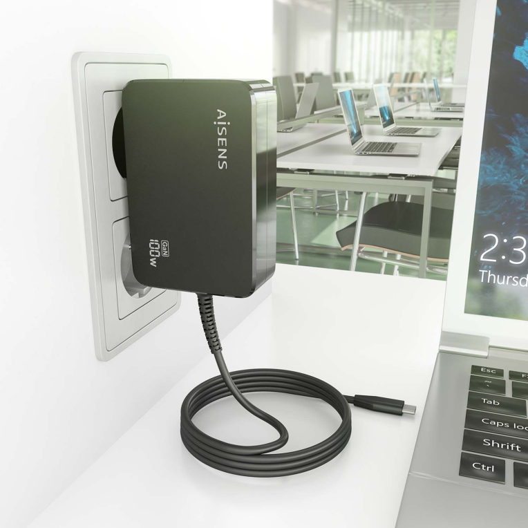 CARGADOR AISENS GAN 100W PD3.0 1XUSB-C 1.8M NEGRO - detalle