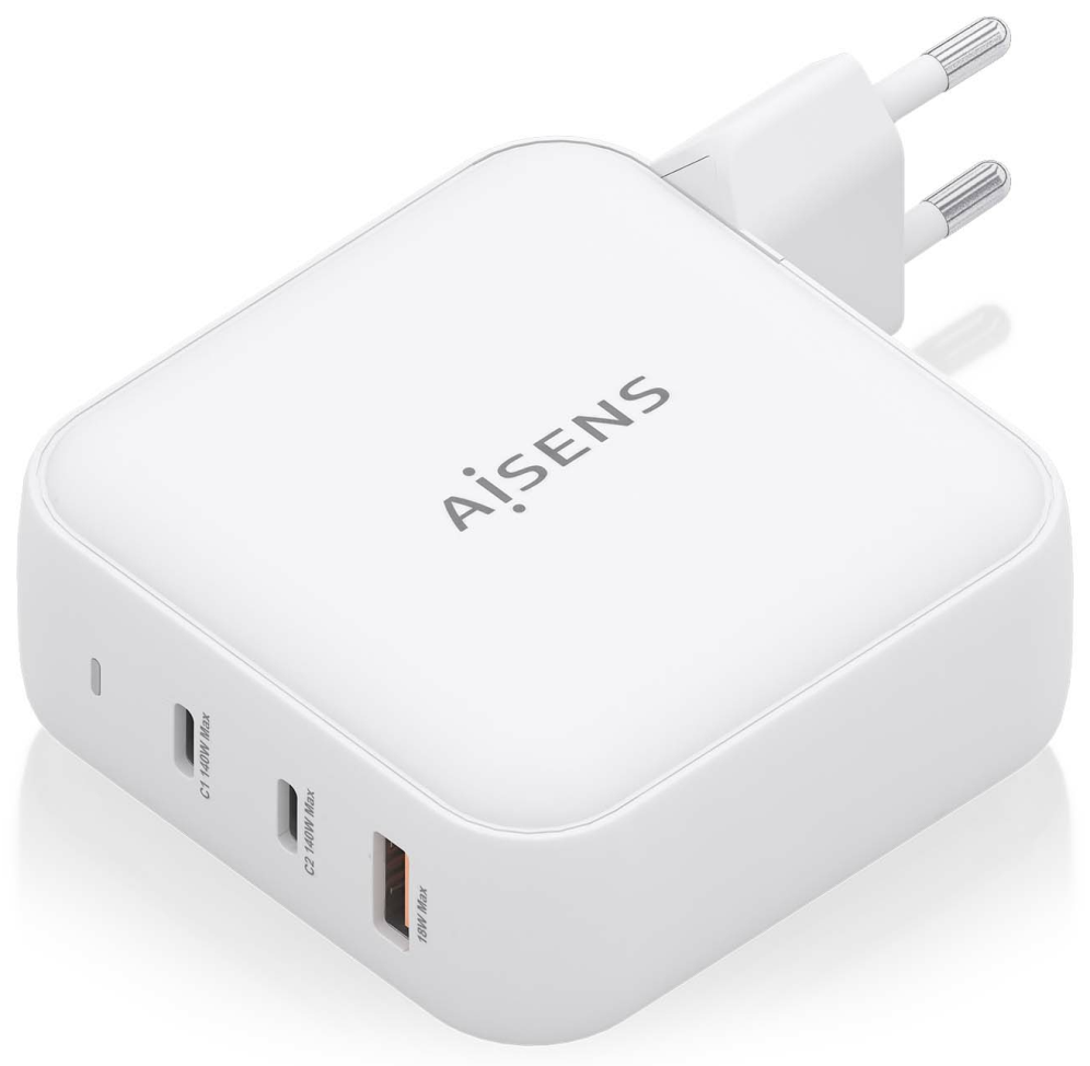 CARGADOR AISENS GAN 140W 2XUSB-C PD3.1 QC4.0 1XUSB-A QC3.0 BLANCO - detalle