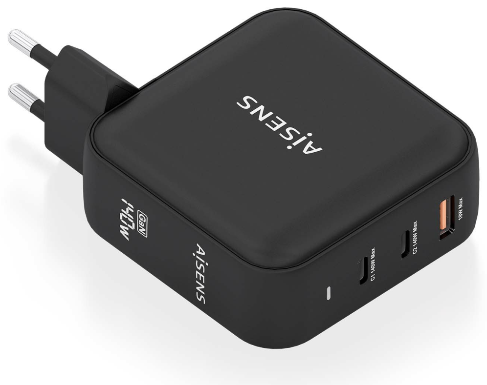 CARGADOR AISENS GAN 140W 2XUSB-C PD3.1 QC4.0 1XUSB-A QC3.0 NEGRO
