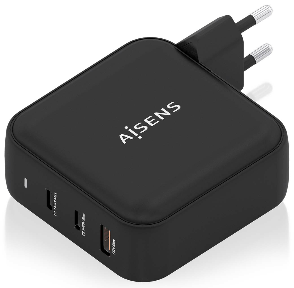 CARGADOR AISENS GAN 140W 2XUSB-C PD3.1 QC4.0 1XUSB-A QC3.0 NEGRO - detalle