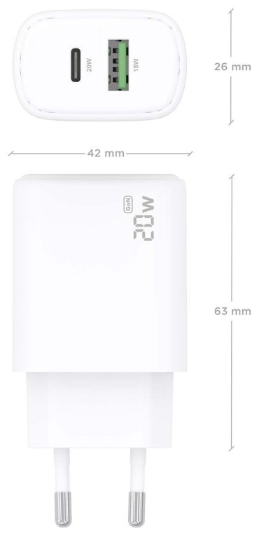 CARGADOR AISENS GAN 20W, 1XUSB-C PD3.0, 1XUSB-A QC3.0, BLANCO - detalle