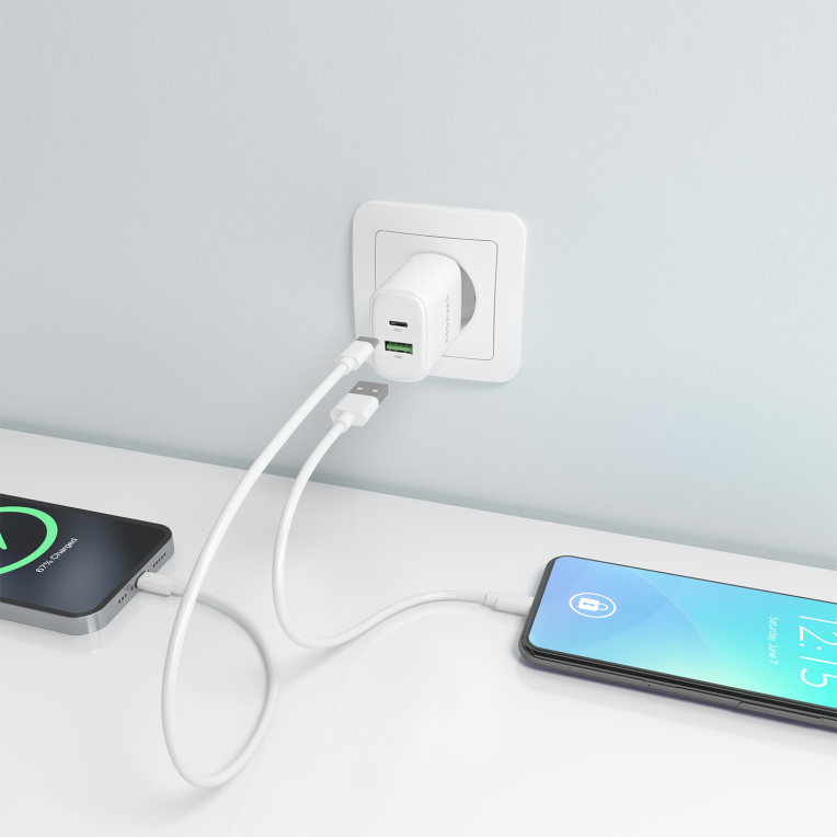 CARGADOR AISENS GAN 20W, 1XUSB-C PD3.0, 1XUSB-A QC3.0, BLANCO - detalle