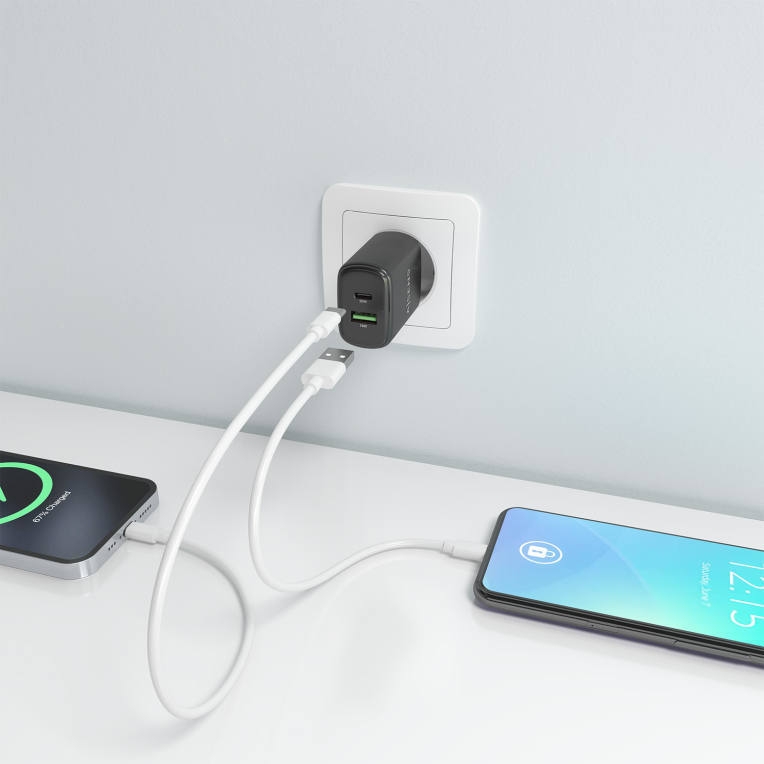 CARGADOR AISENS GAN 20W, 1XUSB-C PD3.0, 1XUSB-A QC3.0, NEGRO - detalle