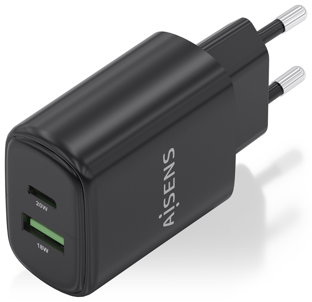 CARGADOR AISENS GAN 20W, 1XUSB-C PD3.0, 1XUSB-A QC3.0, NEGRO - detalle