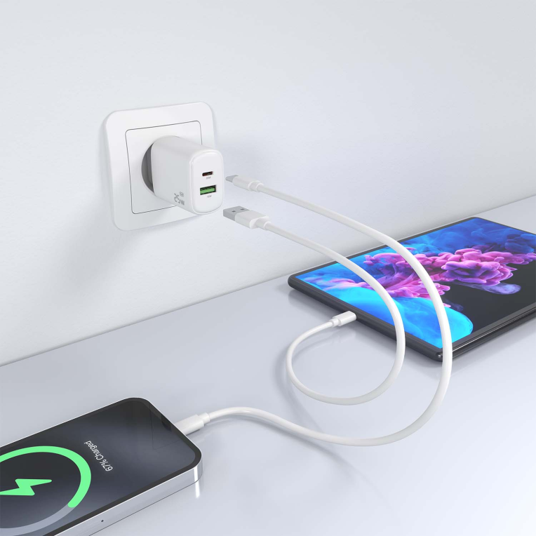CARGADOR AISENS GAN 25W, 1XUSB-C PD3.0, 1XUSB-A QC3.0, BLANCO - detalle