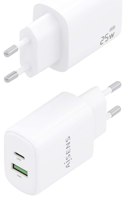 CARGADOR AISENS GAN 25W, 1XUSB-C PD3.0, 1XUSB-A QC3.0, BLANCO - detalle