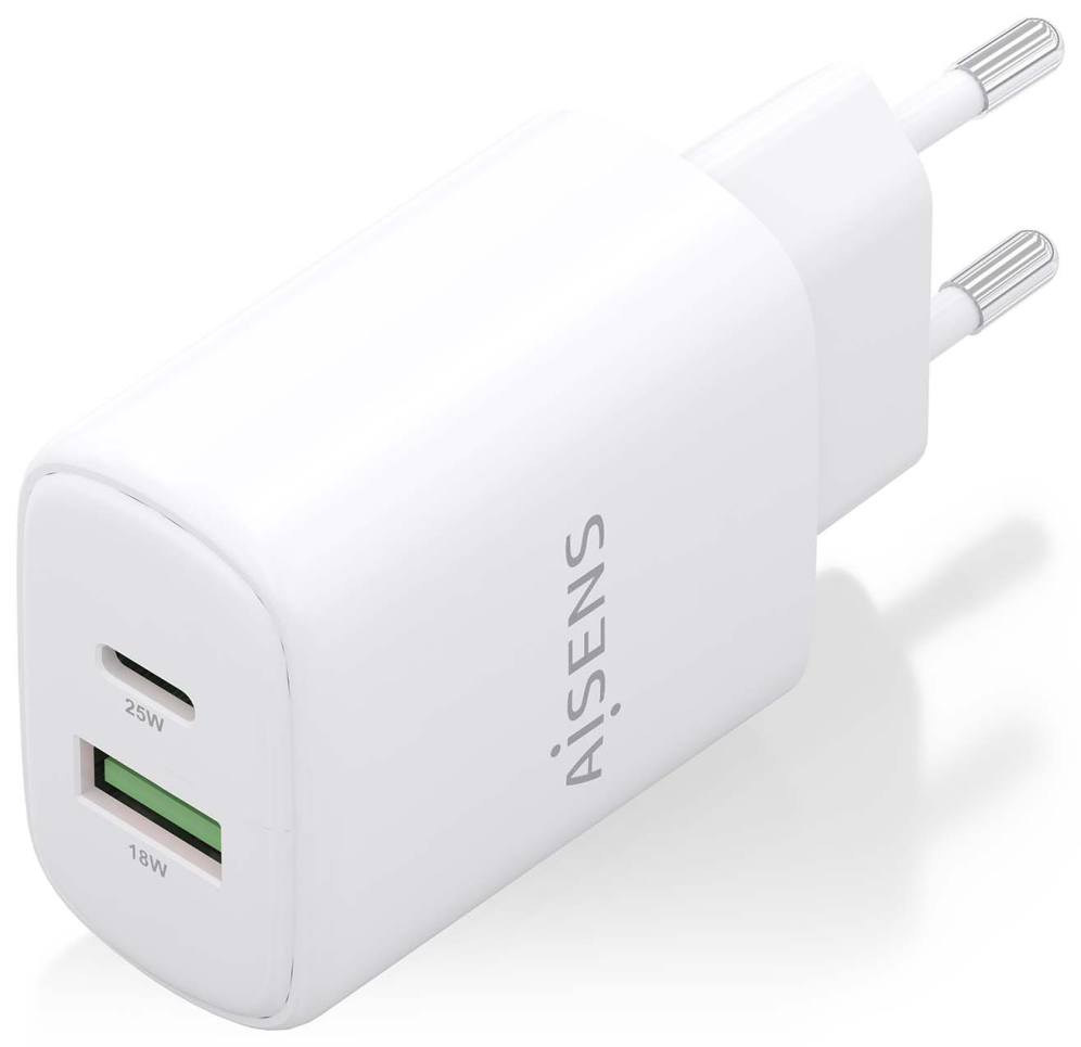 CARGADOR AISENS GAN 25W, 1XUSB-C PD3.0, 1XUSB-A QC3.0, BLANCO - detalle