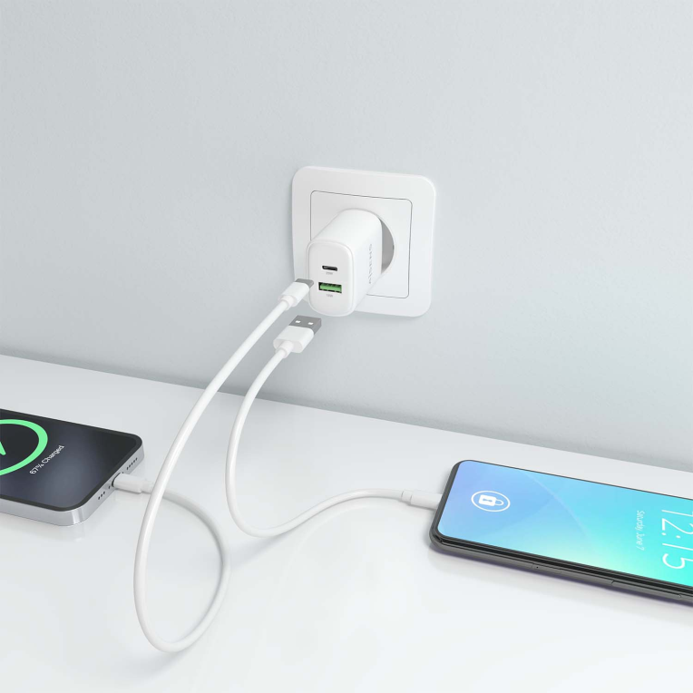 CARGADOR AISENS GAN 25W, 1XUSB-C PD3.0, 1XUSB-A QC3.0, BLANCO - detalle