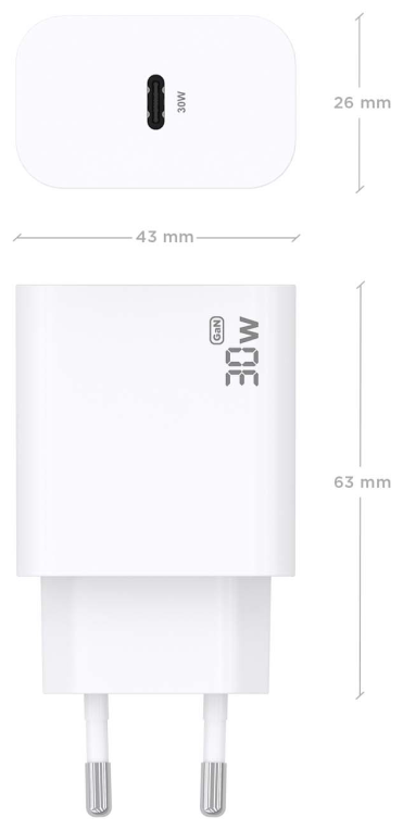 CARGADOR AISENS GAN 30W 1XUSB-C PD3.0 BLANCO - detalle