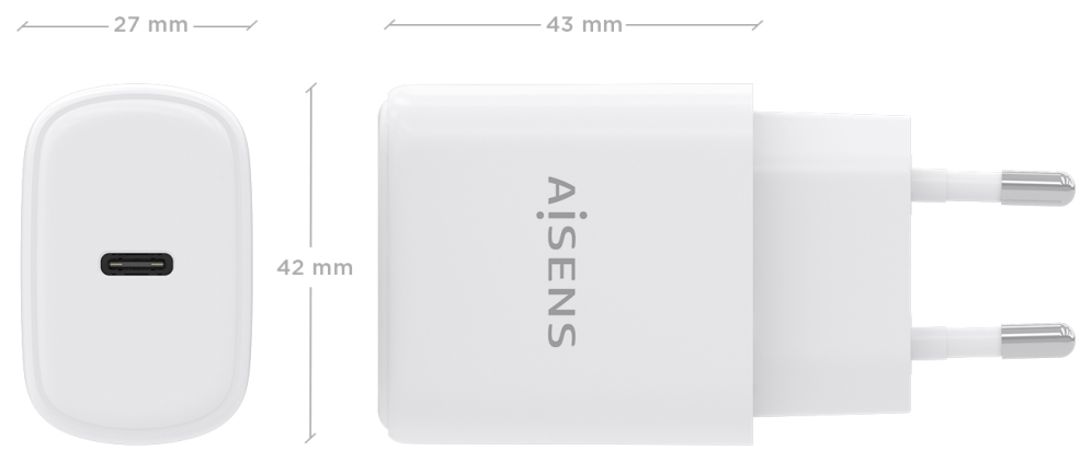 CARGADOR AISENS GAN 30W 1XUSB-C PD3.0 BLANCO - detalle