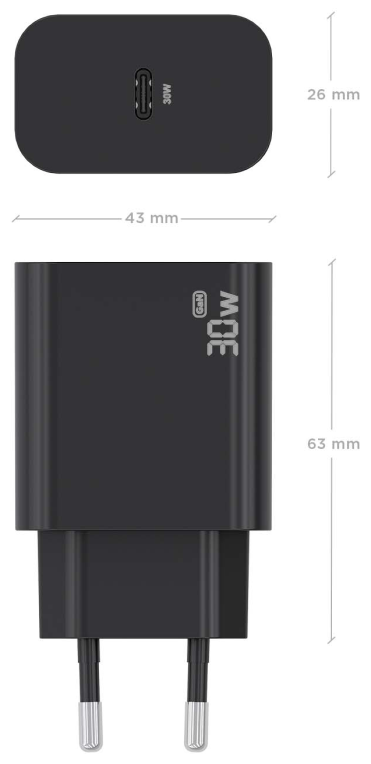 CARGADOR AISENS GAN 30W 1XUSB-C PD3.0 NEGRO - detalle