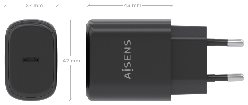 CARGADOR AISENS GAN 30W 1XUSB-C PD3.0 NEGRO - detalle